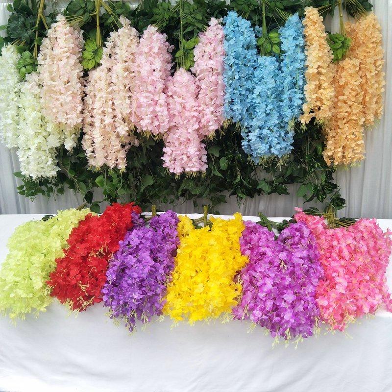 Wisteria Hanging Flowers Artificial Fake Decorative Vine Garland for Bedroom Wall Decor Lush Greenery Fake Flower Vines 3.6 Ft