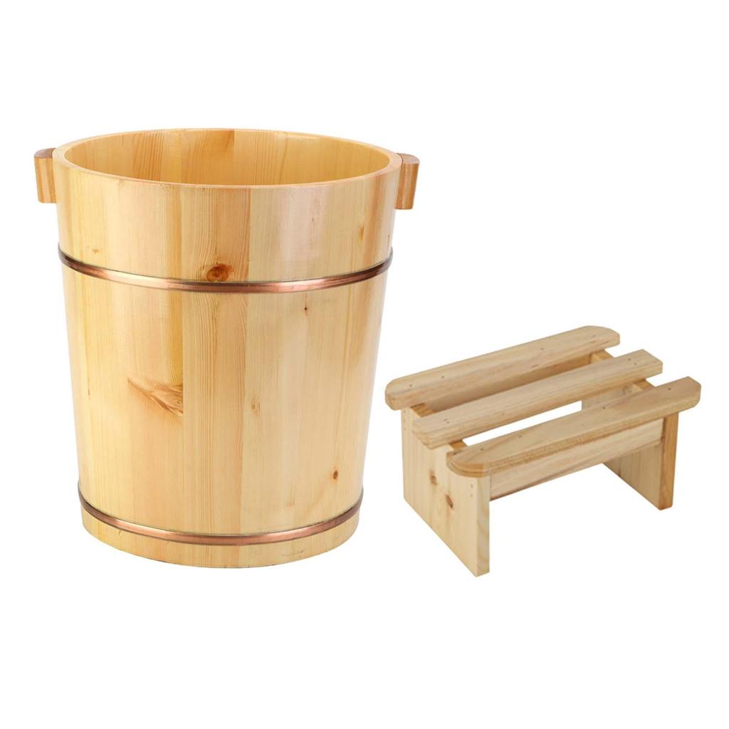 Wood Footbath Basin Foot Bucket Reusable Wood Foot Bath Foot Soaking Tub with Stool