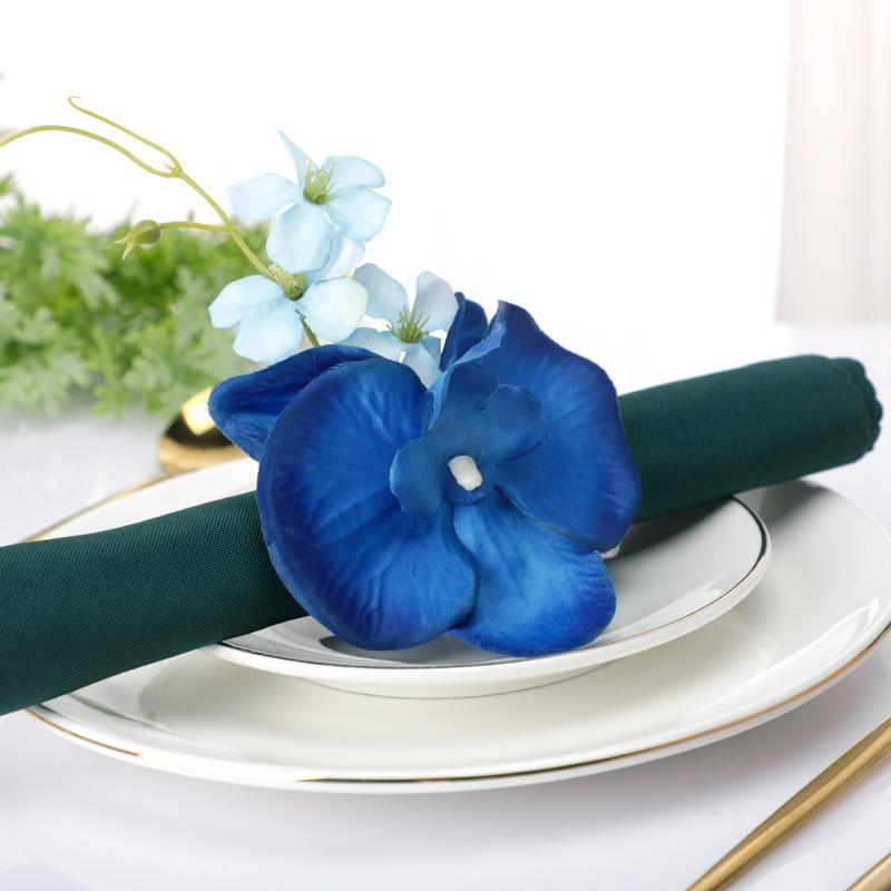 3pcs European minimalist style dancing orchid fake flower napkin ring hotel table simulation flower napkin clasp drool cloth