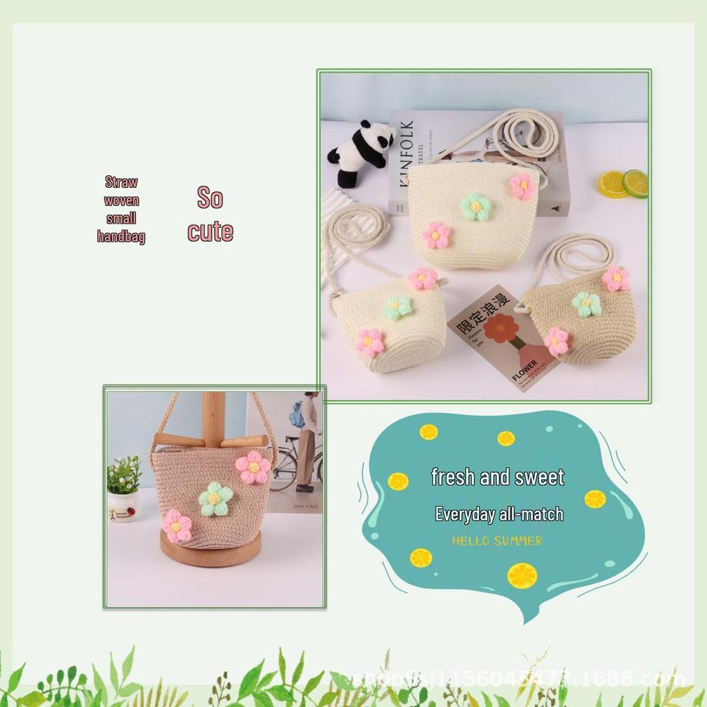 Modna pleciona torebka na ramię w stylu księżniczki, ręcznie wykonana ze słomy - Plecak plażowy dla dziewczynki