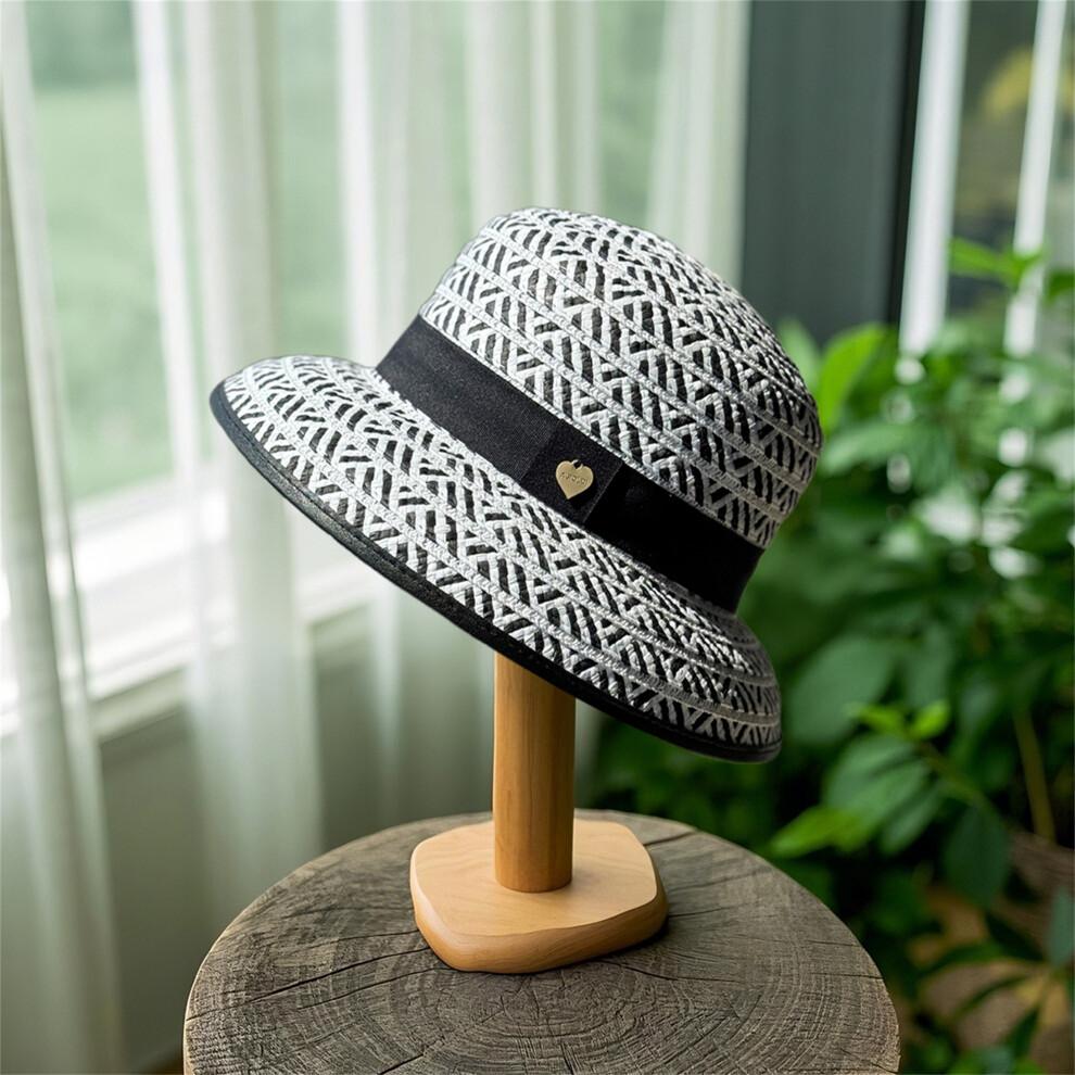 (One Size, White) Womens Straw Sun Hat Elegant Patchwork Bucket Hat Summer Foldable Travel Cap for Outdoor Beach