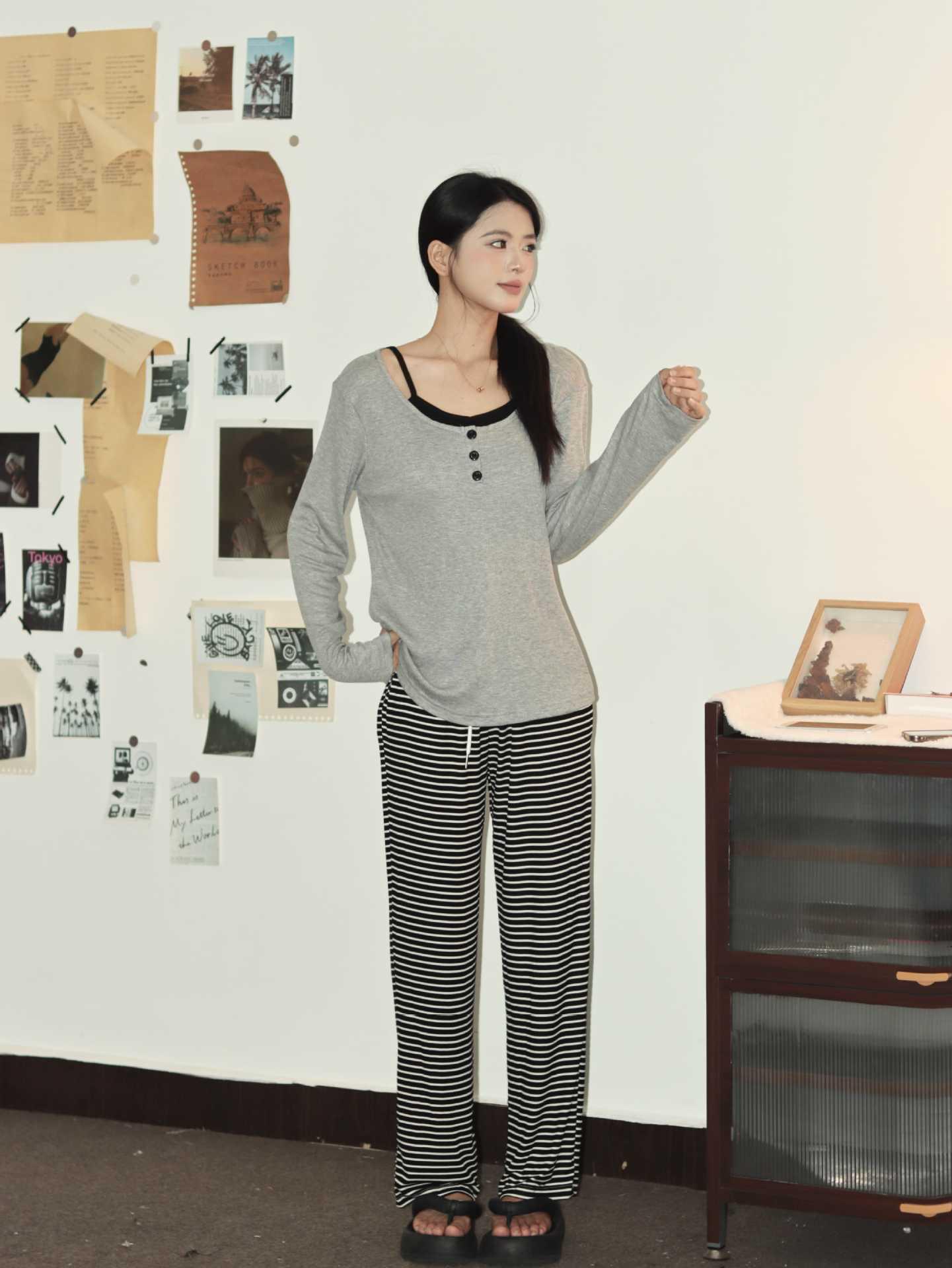 

Premium Modal Long Sleeve and Pants Set with Built-in Coasters for Indoor/Outdoor Wear XXL [130-150 jin] темно-сірий
