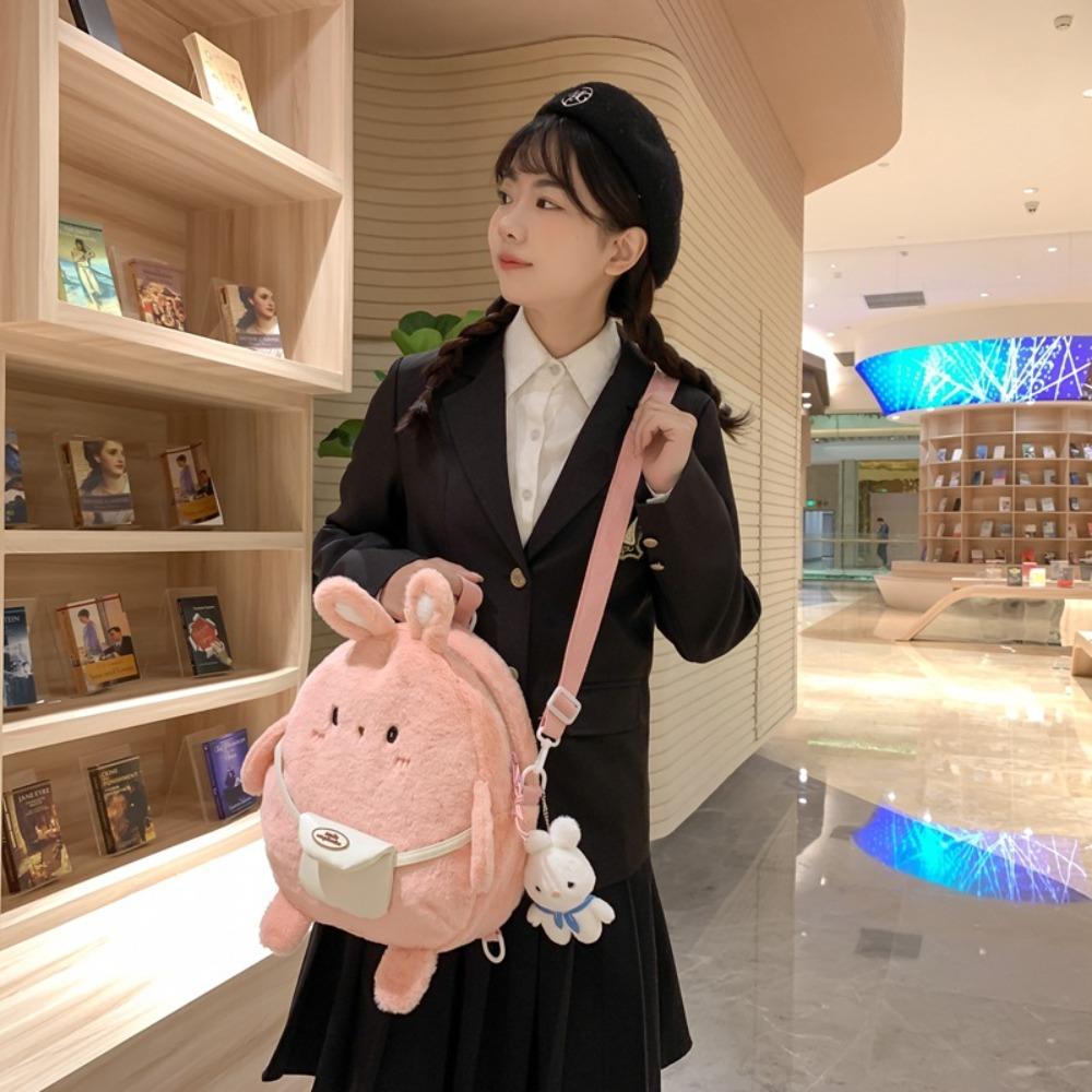 With pendant Bunny Crossbody Bag Large Capacity Plush Book Bag Plush Rabbit Backpack  Girls