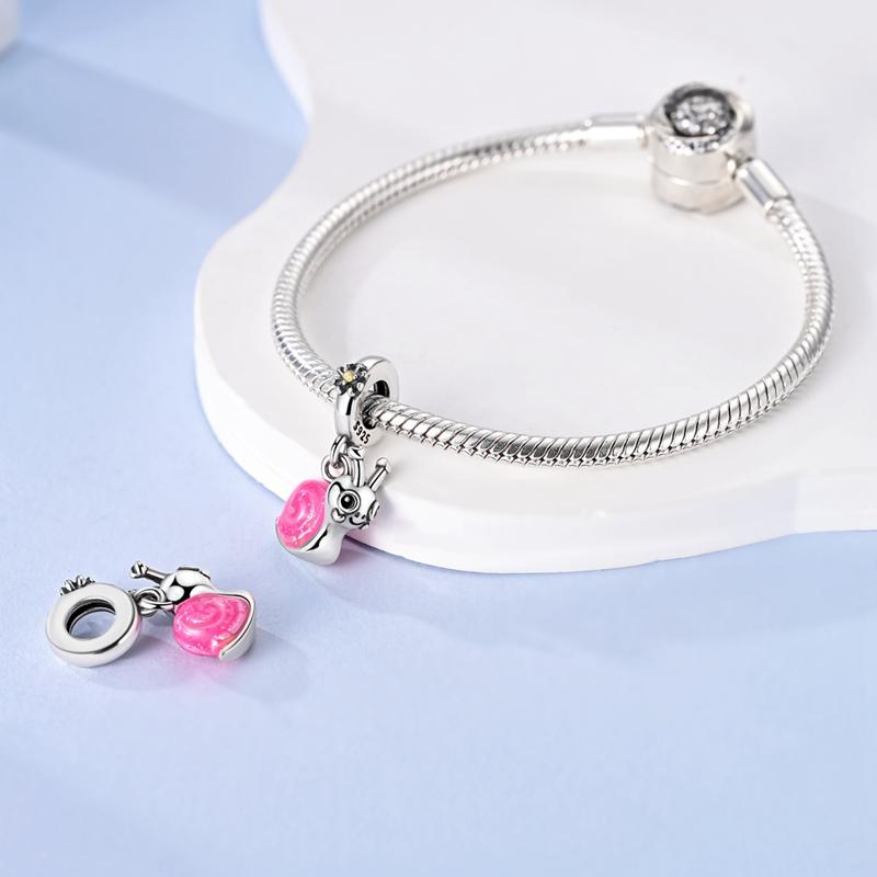 Authentic Charm Bead Charms copper Plated Cute Pink Snail Flower Pendants Compatible With Bracelets Ideal For Women Jewellery Making Diy Gifts