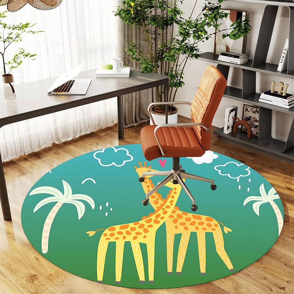 1pc Giraffes Love Round Chair mat Area Rug - Non-Slip, Floor Mat for Office, Bedroom, and Indoor Decor c1125535