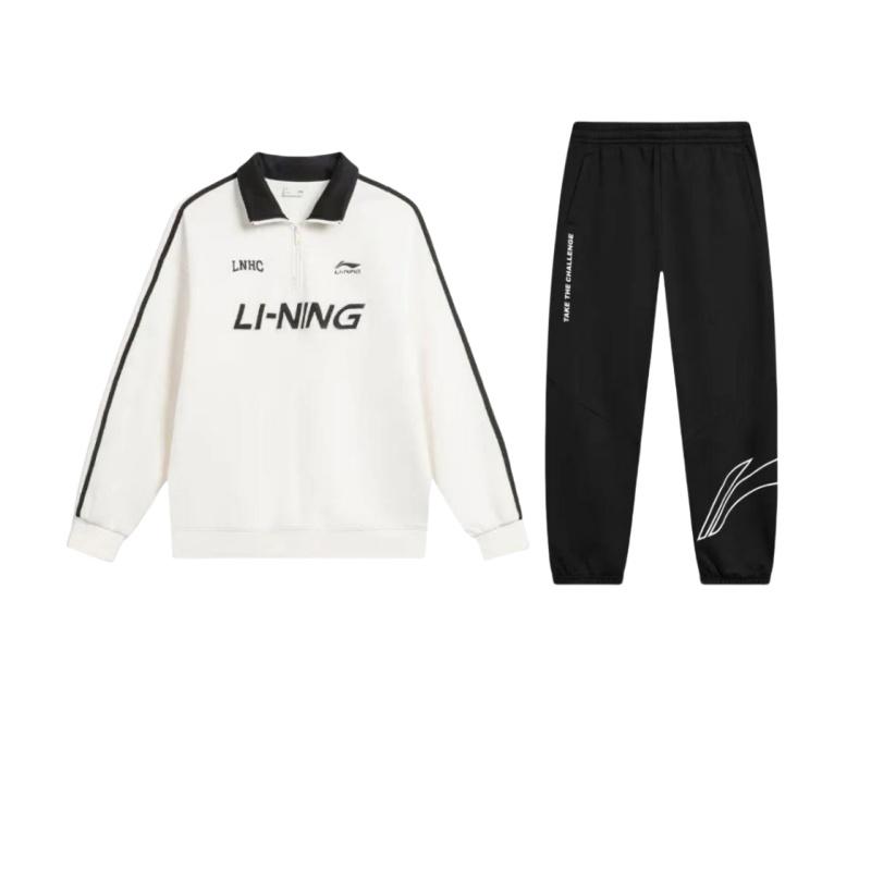 

Li-Ning Серия Спортивный Образ Жизни Ретро Цветной Блок Логотип Вышивка Поло Длинный Рукав Повседневный Спортивный Костюм Унисекс костюм AKLTD71-1+AWDU919-1 XL