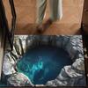 3D Cave Illusion Doormat with Stone Texture and Blue Water Non-Slip Entrance Rug for Home Decor Realistic Floor Art Mat