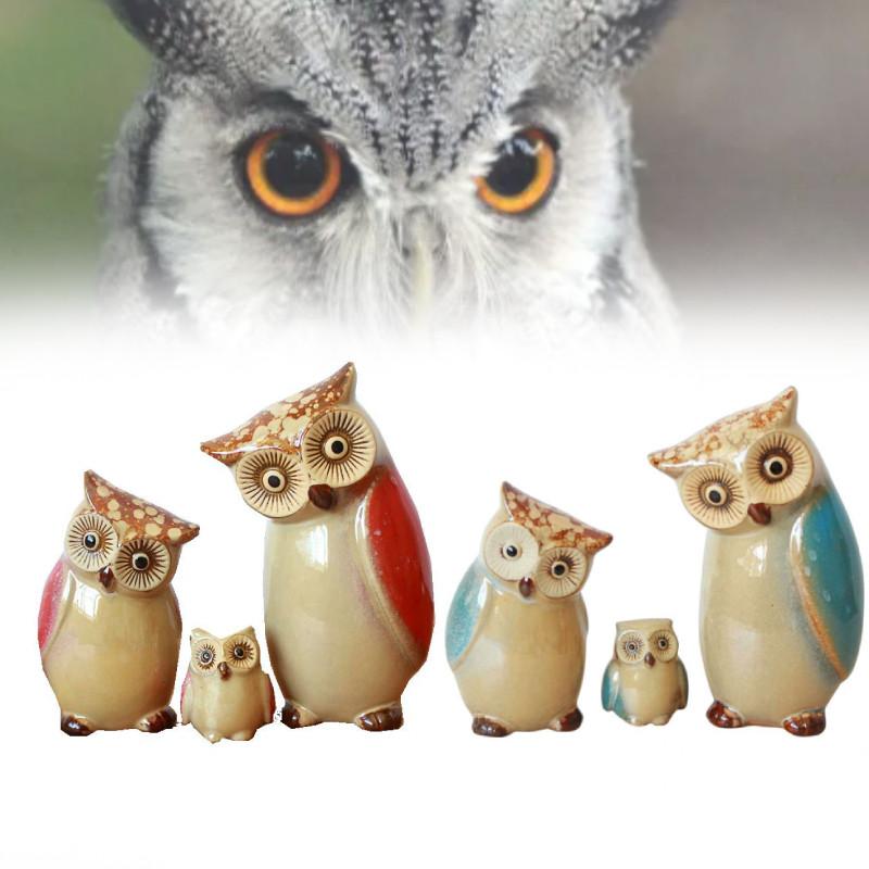 3pcs Porcelain Owls Statue Ornament Shaped Desktop Craft Figurine Sitting Room