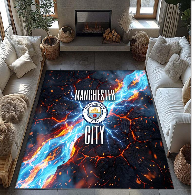 Manchester City Geprint Flanellen Vloerkleed Niet-Glijdend Zacht Polyester Vloerkleed Binnen Decoratie Mat voor Slaapkamer Woonkamer Bank