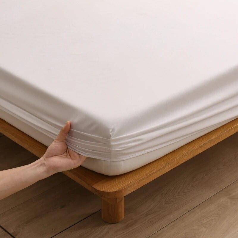 Skin Friendly Cotton Fitted Cover Sheet With Elastic Bands Mattress Cover Solid Color Fitted Sheet King Size Bed Sheet