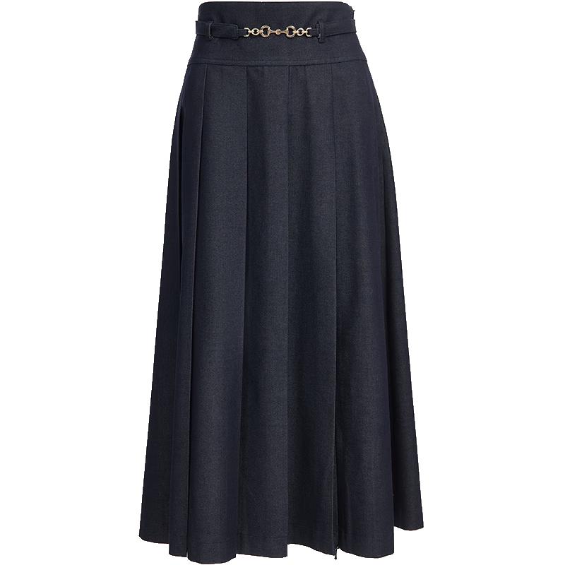VEROMODA Belted A-Line Pleated Denim Long Skirt XS