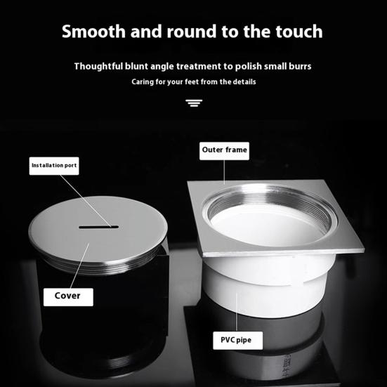 Ralo de Piso em Aço Inoxidável Design de Alto Fluxo Fácil Instalação Ralo Quadrado para Chuveiro Acessórios para Banheiro Cozinha Varanda