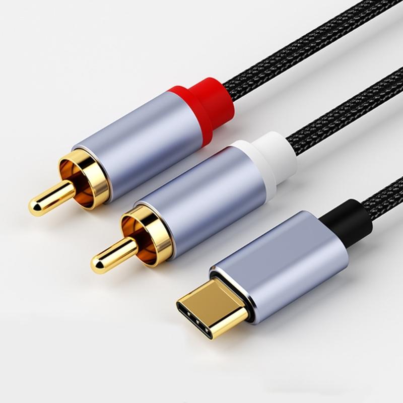 Type C to 2RCA Sound Converters Cable with Gold plateds Connectors for Home Entertainment Systems