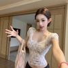 White Lace Floral U-neck Short-sleeved T-shirt Women's Summer Design Short Pure Desire Spice Slim Top
