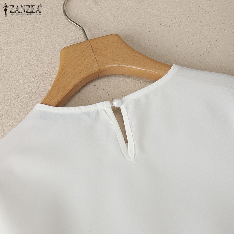 ZANZEA Damen Rundhals Patchwork 3/4 Ärmel Freizeitbluse