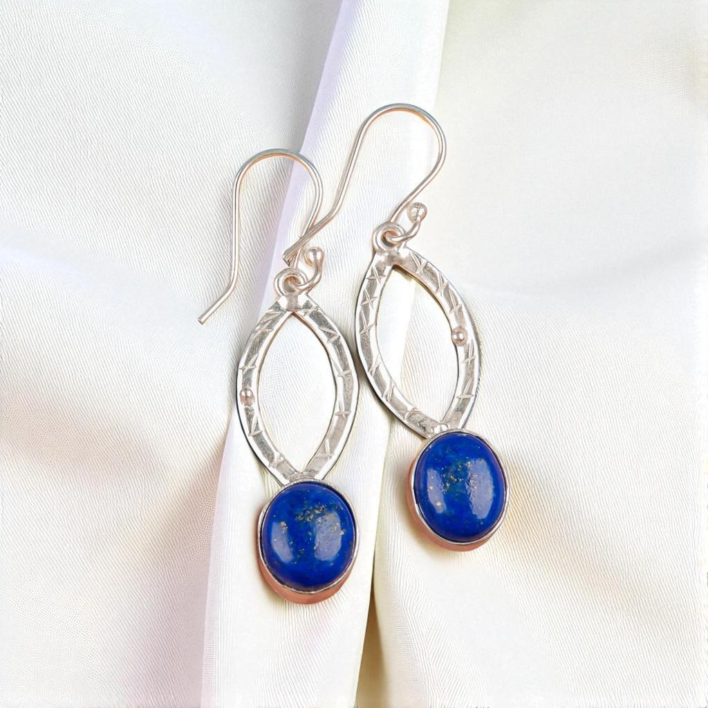 Natural  Lapis Lazuli  Gemstone 925 Sterling Silver Handmade Jewelry Earrings 2" EE-87-23