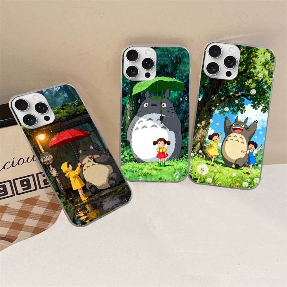 Cute T-Totoroes Silver Gradient Pleated Water Ripple Phone Case for IPhone 17 16 15 14 13 12 11 Pro Max