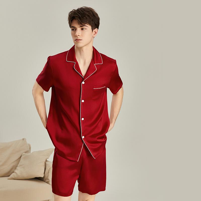 6A Grad 19 Momme Maulbeerseide Herren Kurzarm Oberteil & Shorts Pyjama - Schwer, Luxuriöse Sommer Homewear