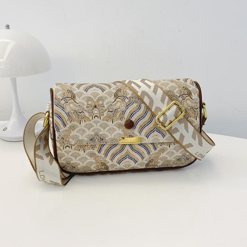 Bags for Women Vintage Fashion Floral Print Wide Shoulder Strap Crossbody Bag Temperament Versatile Large Capacity Handbags