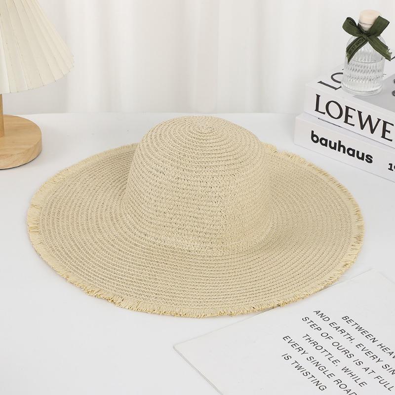 New burr straw hat summer flat top travel vacation travel sun protection hat bow shade beach straw hat