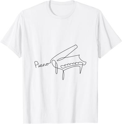Pianist Design One-Line Grand Piano T-Shirt Unisex Summer Streetwear Tops Customizable Funny Shirt Camiseta Hombre
