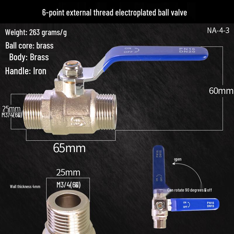 Large Flow 2-Piece Brass Ball Valve with Male/Female Threads for Water Pipes, Available In 1", 1.2", 1.5", and 2" Sizes