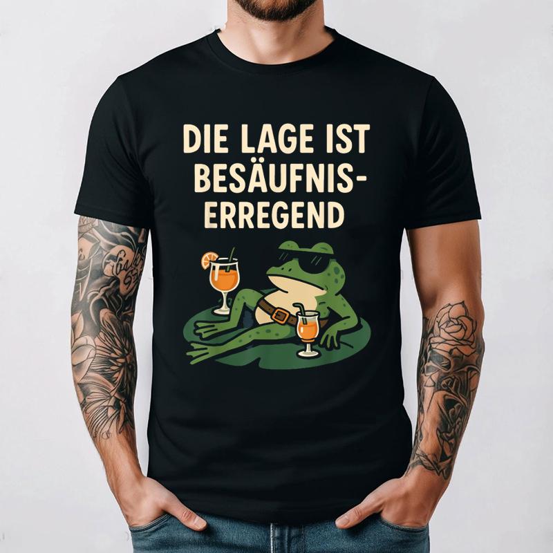 Funny German Text Tshirt Cotton Die Lage Ist Bes?ufniserregend Frog Short Sleeve Summer Casual Breathable Party Graphic Shirts S разноцветный