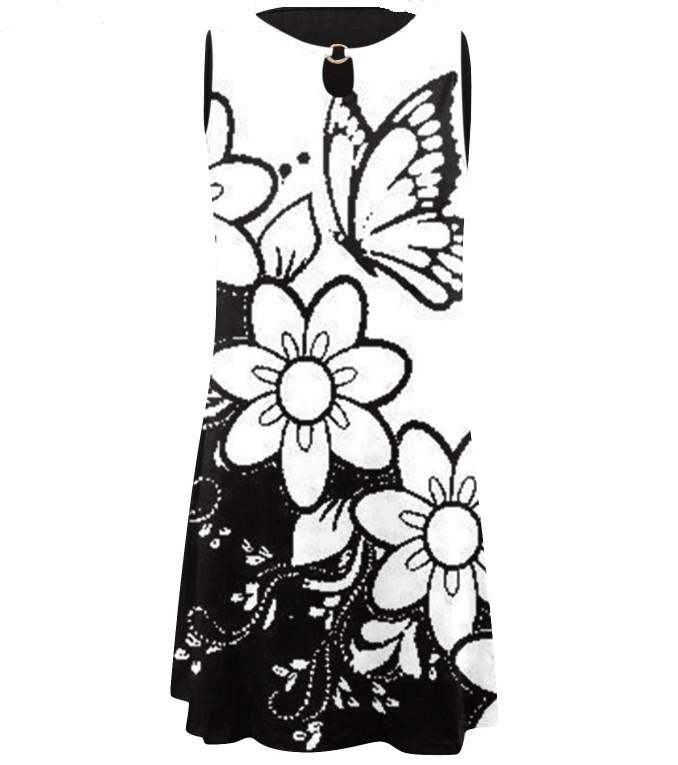 Fashion Women Summer  Print Hollow Out Sleeveless Loose  Mid Dresses