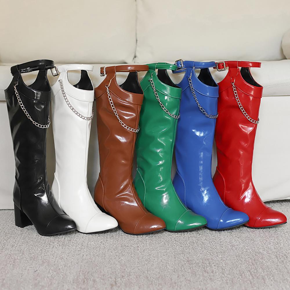 Hnědočervené dámské vysoké boty na podpatku, velká velikost 48