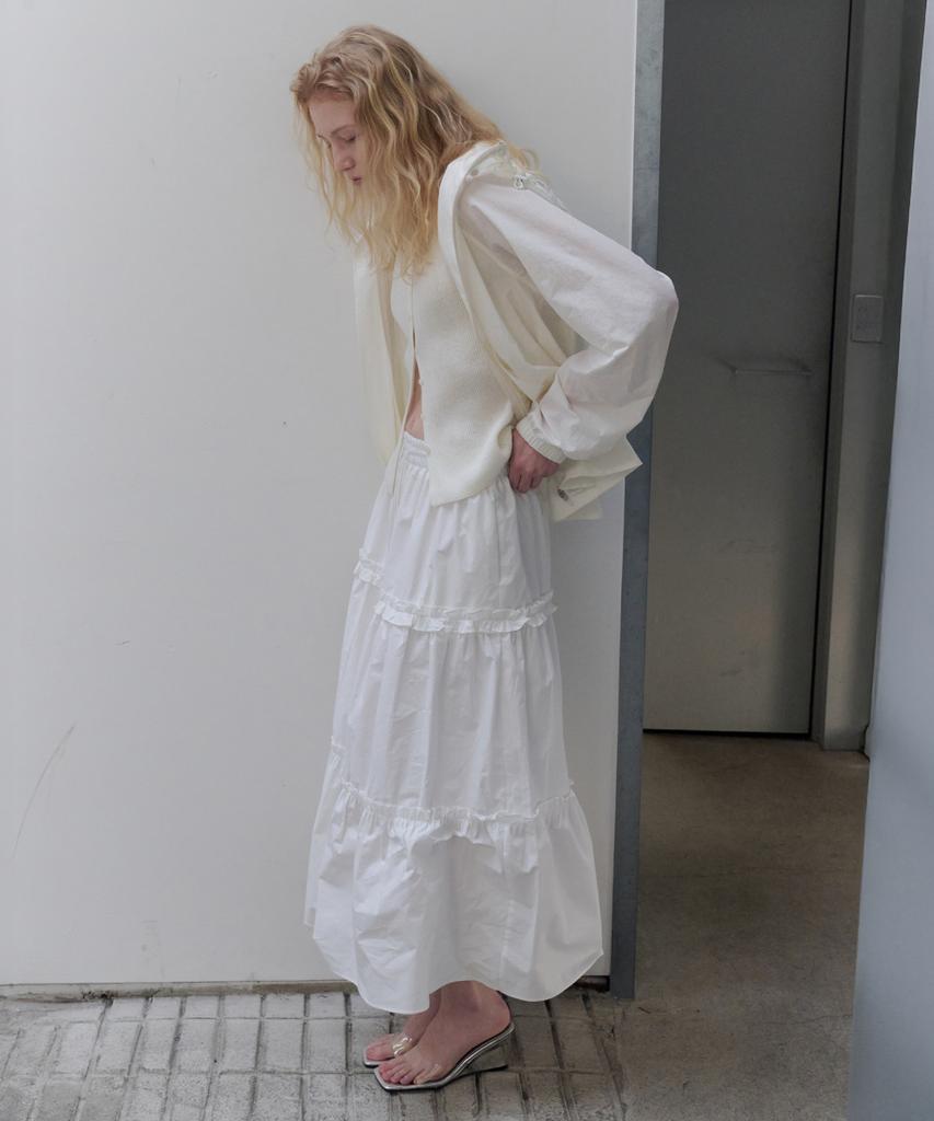 Toabe String Point Tiered Frill Long Skirt (Ivory)