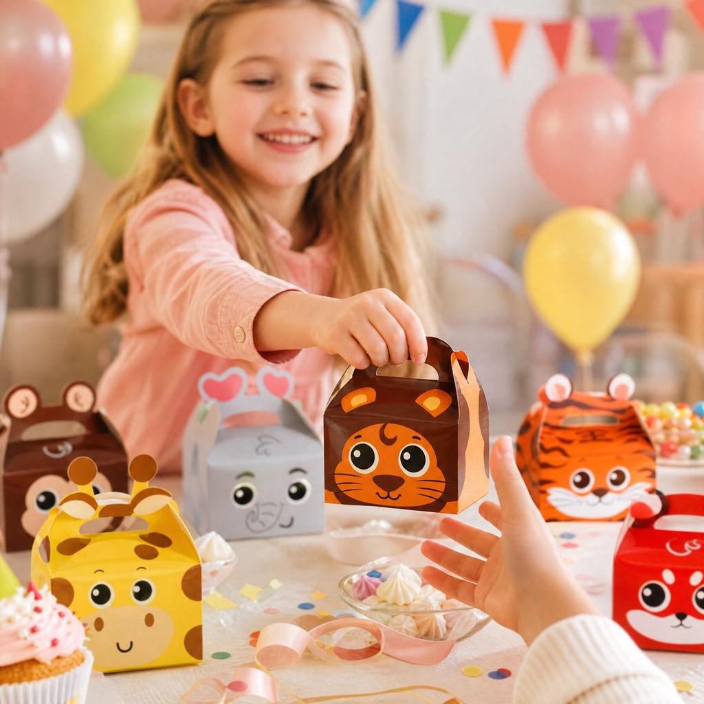 12 Pack Farm Animal Party Boxes with Handles, Candy Gift Boxes for Kids Birthday and Christmas Party Favors