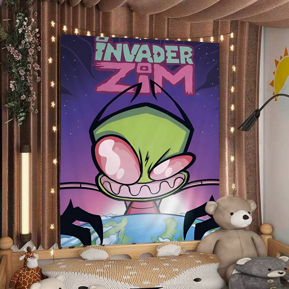 

IInvader ZZim Cartoon Printed Large Wall Tapestry Cheap Hippie Wall Hanging Bohemian Wall Tapestries Mandala Home Decor 74x94cm(29x37in)
