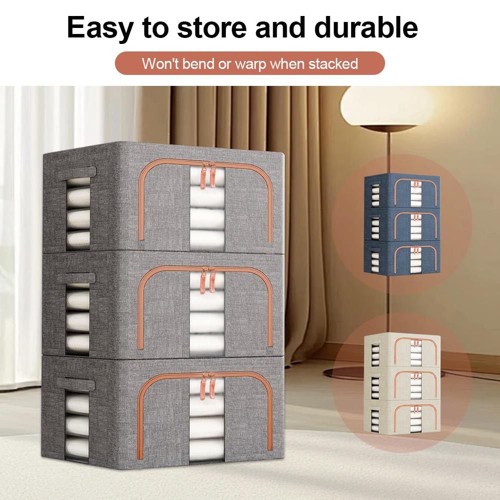 3Pcs Stackable Storage Boxes Reusable Linen Carrying Container Waterproof Closet Zippers Container for Holiday Decorations Books