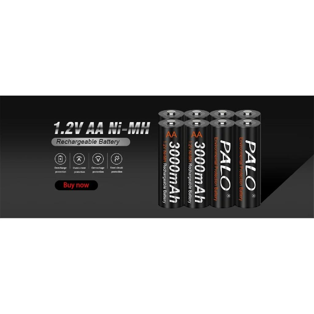 PALO 3000mAh Battery 1.2V AA 2A Ni-MH NiMH Rechargeable Battery for Camera Toy Car 100% Original Low Self Discharge AA Batteries