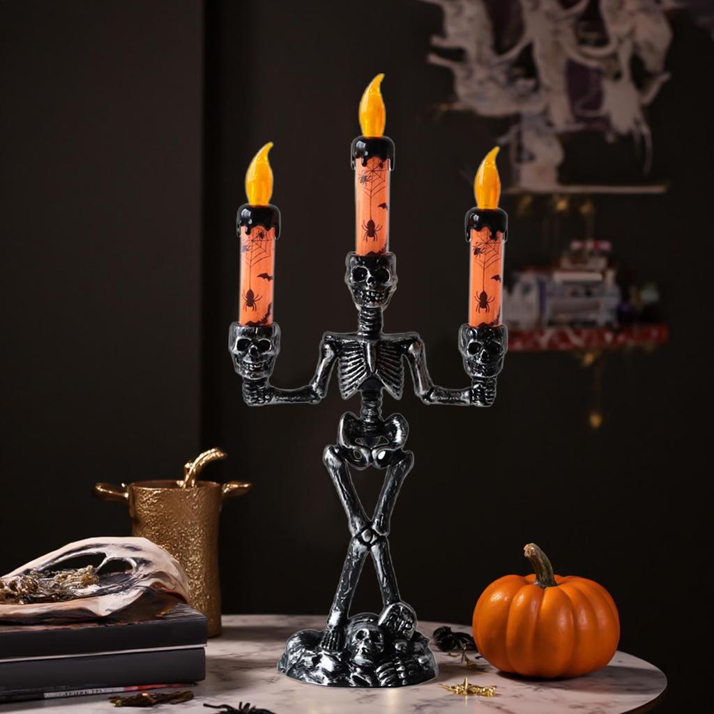 Halloween Decor Candles LED Skull Flickering Flameless Candles Spooky Halloween Candlesticks Light Home Decoration For Party