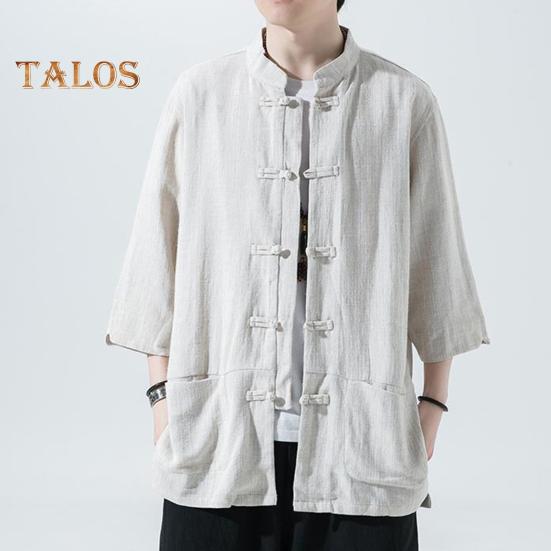 Men's Chinese Style Shirt Loose Retro Button-down Shirt with Pockets Cotton Linen Breathable Summer Shirt for Street Party Travel