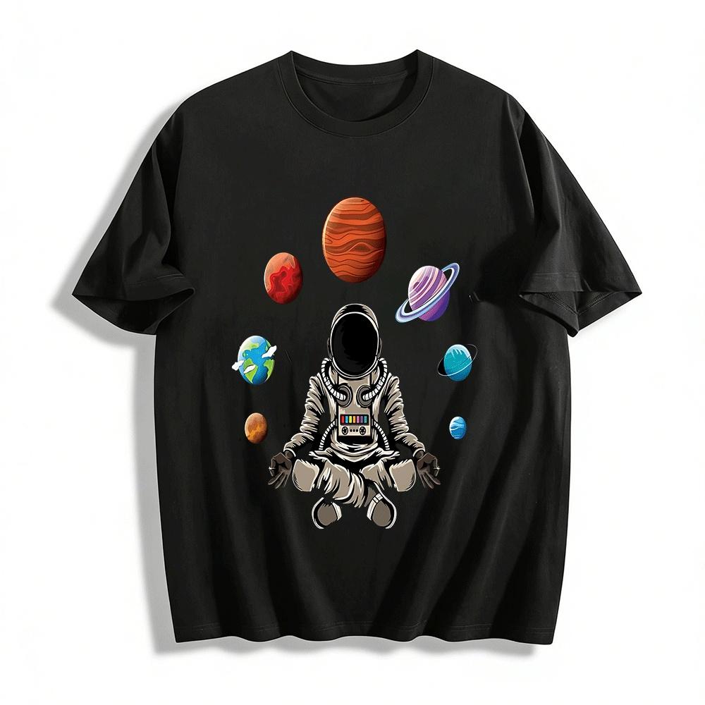 Astronaut Meditating With Planets Print Casual Trendy Unisex T-Shirt Pure cotton T-shirt XXS