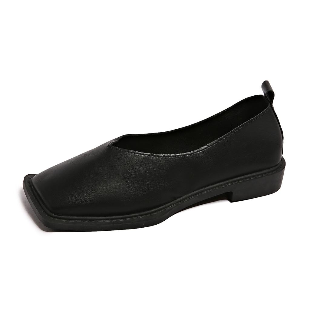 2025 Women Flats Shoes  Fashion Single Shoes Leather Spring Square Head Loafers Square Toe Simple Shallow Mouth Sneakers Women