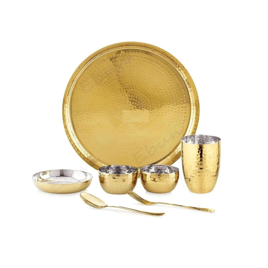 Heavy Gauge Stainless Steel Dinner Set | Gold PVD Plated Steel Thali Set | Stainless Steel Dinner Set for Kitchen | Pack of 1