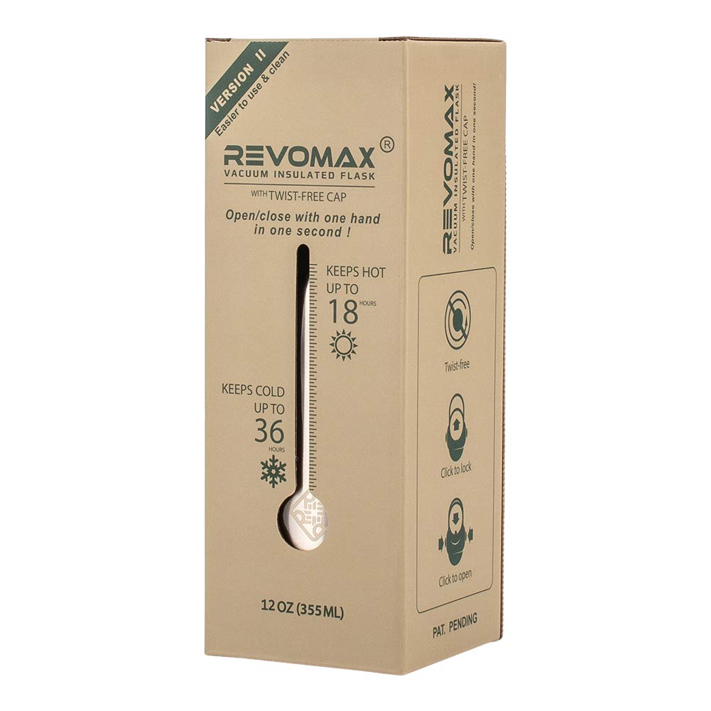 REVOMAX 2 355mL Stainless Steel Vacuum Insulated Water Bottle with One-Touch Operation, Keeps Hot or Cold, Suitable for Carbonated Water, Galaxy