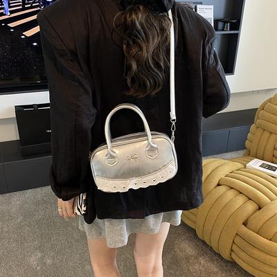 Korean Version of Simple 2025 Summer New Large-capacity Solid Color Foreign Style Shoulder Crossbody Portable Bowling Bag Women