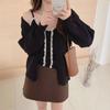 Autumn and Winter New Lace Splicing Vest Suspender Knitted Cardigan Two-piece Set Women's Soft Waxy Sweater Set
