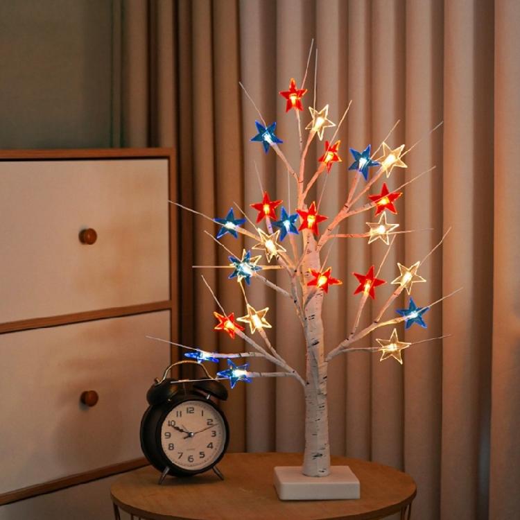 Glowing Plastic Patriotic Tree LED Light Illuminated LED Independence Day Tree Ornament For Tabletop Shelf and Garden
