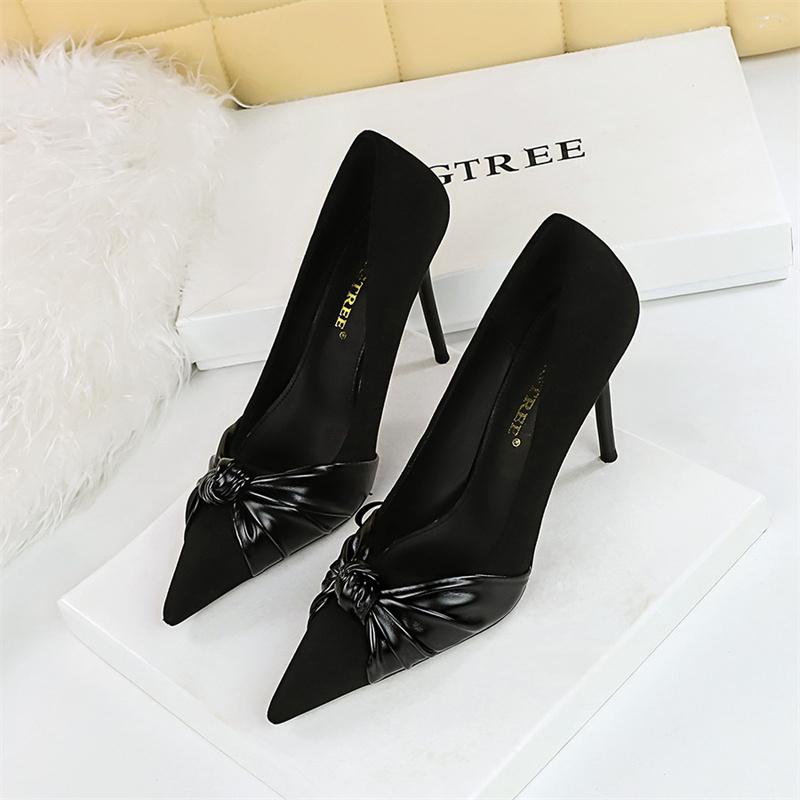 Suede Women Pumps Shallow Mouth Pointed Toe Bow Knot High Heels Fashion Office Stilettos New Design Party Single Shoes