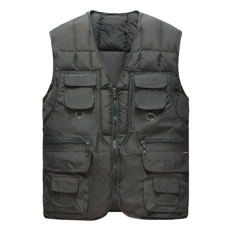 Middle-aged and Elderly Dad's Multi-pocket Vest Fishing Vest Autumn and Winter Warm Cotton Vest Outdoor Wear Men's Sleeveless Jacket