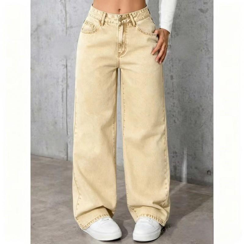 Womens High-Waisted Straight Leg Denim Pants Casual Solid Color Jeans 2026 Fall Collection