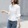 White Puff Sleeve Long Sleeve French-Inspired Blouse - Irregular Autumn Korean Style
