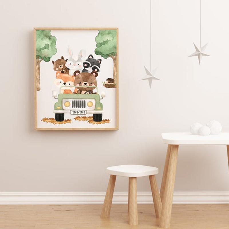 Animal Rabbit Sika Deer With Flowers Nursery Wall Art Canvas Painting Posters And Prints Wall Pictures Baby Kids Room Décor No Frame