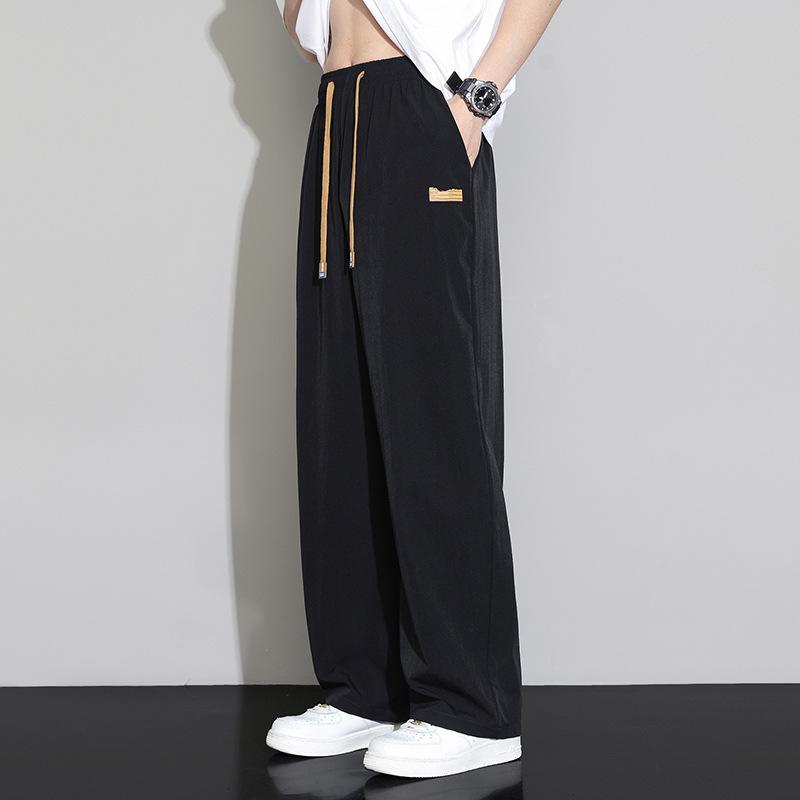 Summer Ice Silk Men's Pants Drooping Wide-leg Loose Sports Trend Straight Casual Pants