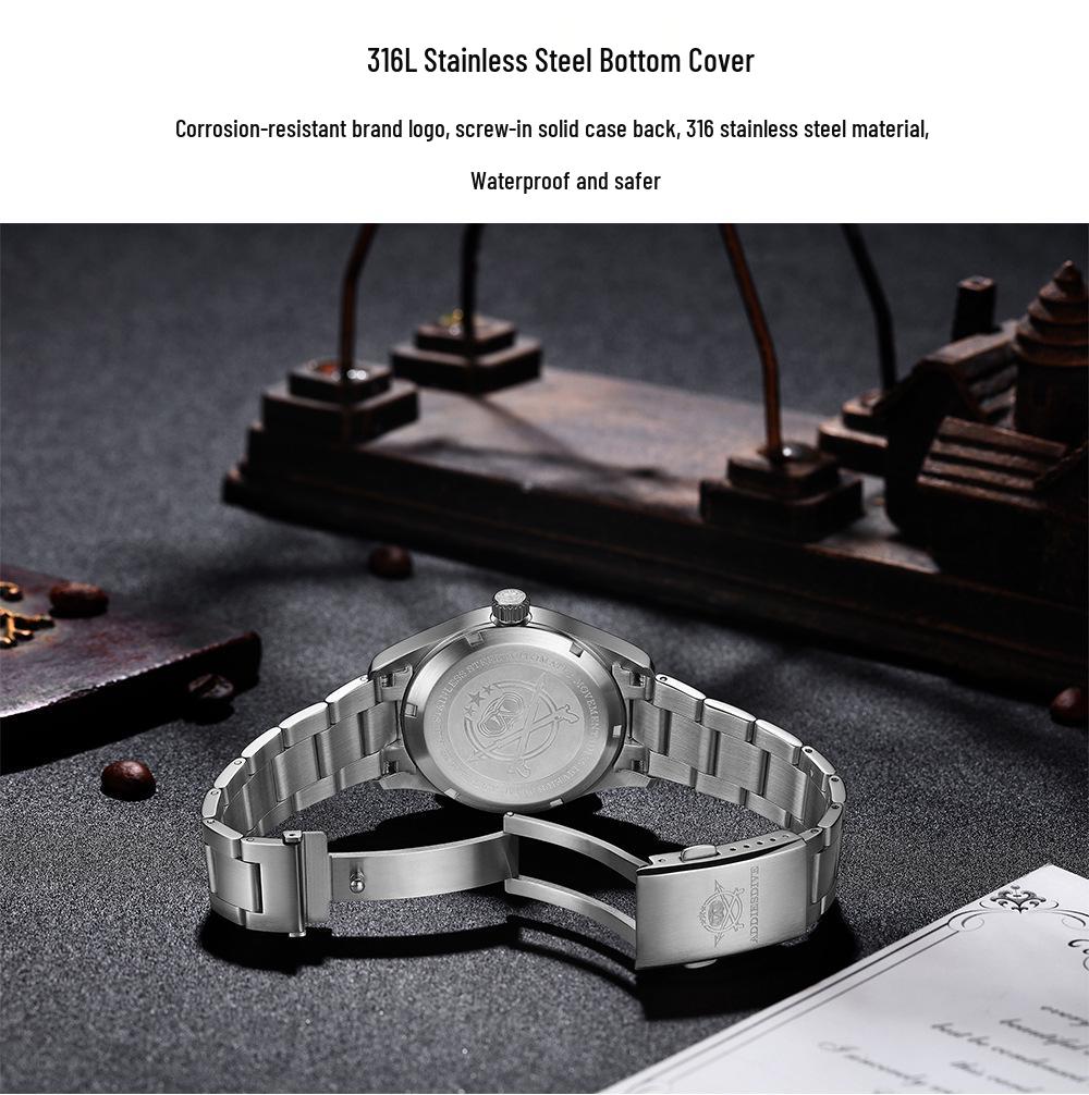 ADDIESDIVE Men's High-End Automatic Mechanical Watch with Calendar, Stainless Steel.